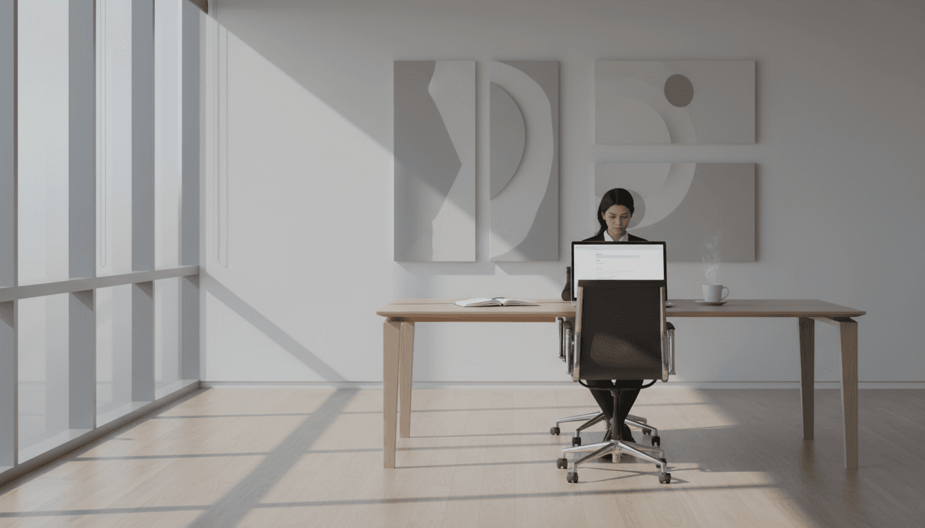 Modern workspace with laptop and notebook in natural light