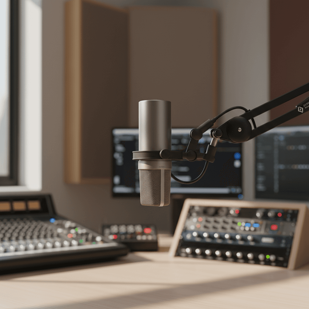 Professional microphone in recording studio