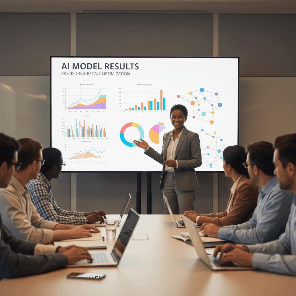 AI researcher presenting technical findings at industry conference